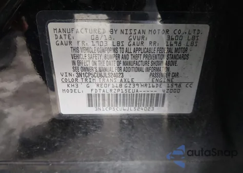 2018 Nissan Kicks S z USA, uszkodzony, nr VIN 3N1CP5CU6JL524023